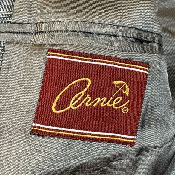 Glen Plaid Suit Jacket 42L by Arnie – Gray Brown Check - Picture 6 of 16